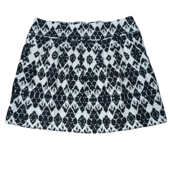 SOLD Ann Taylor Loft Sz 14 Black Off White Linen‎  Pleated Skirt Boho Geometric - Picture 1 of 5